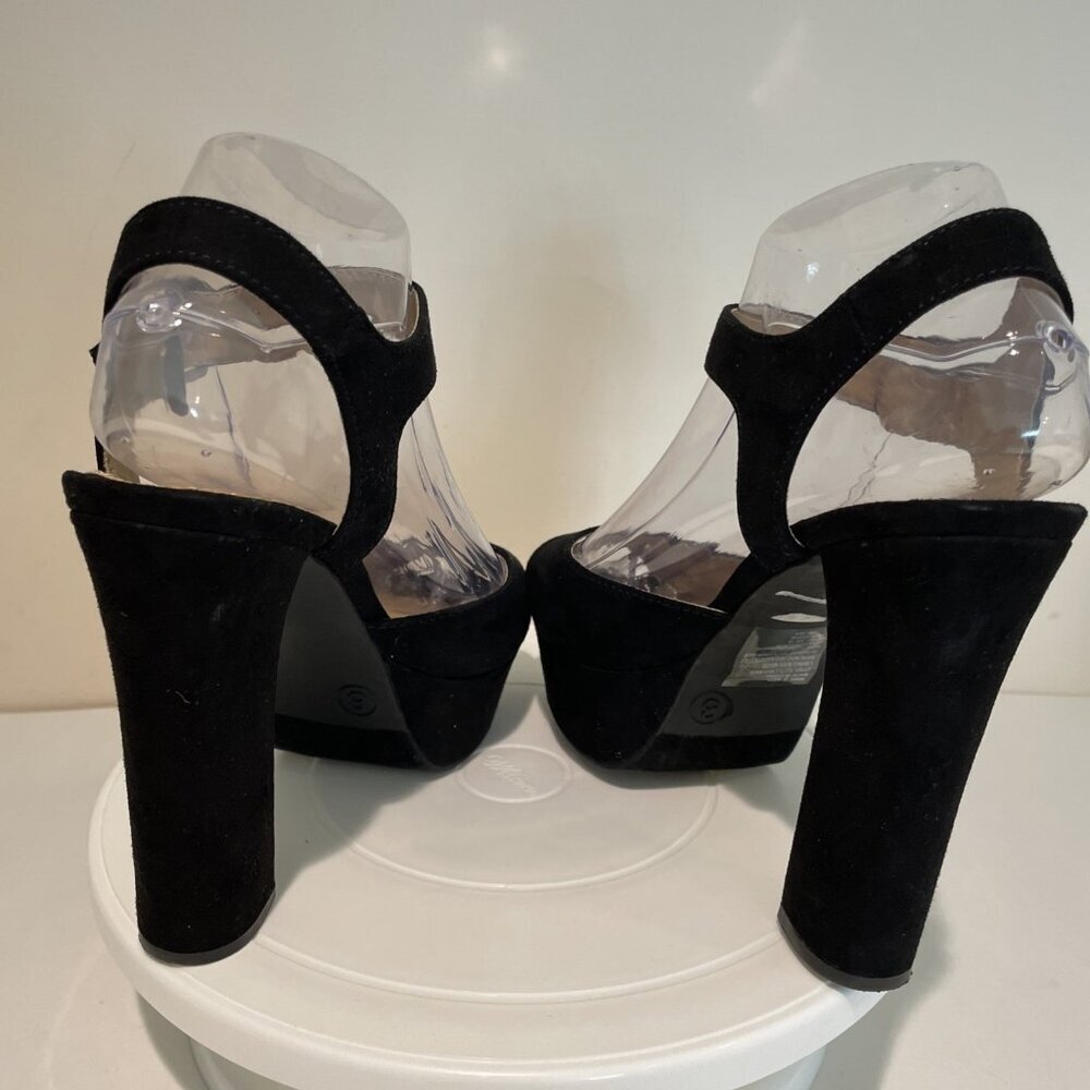 Vintage Y2K Candies Faux Suede Chunky Platform Heels Sandals Size 8 Black Funky - Picture 7 of 12